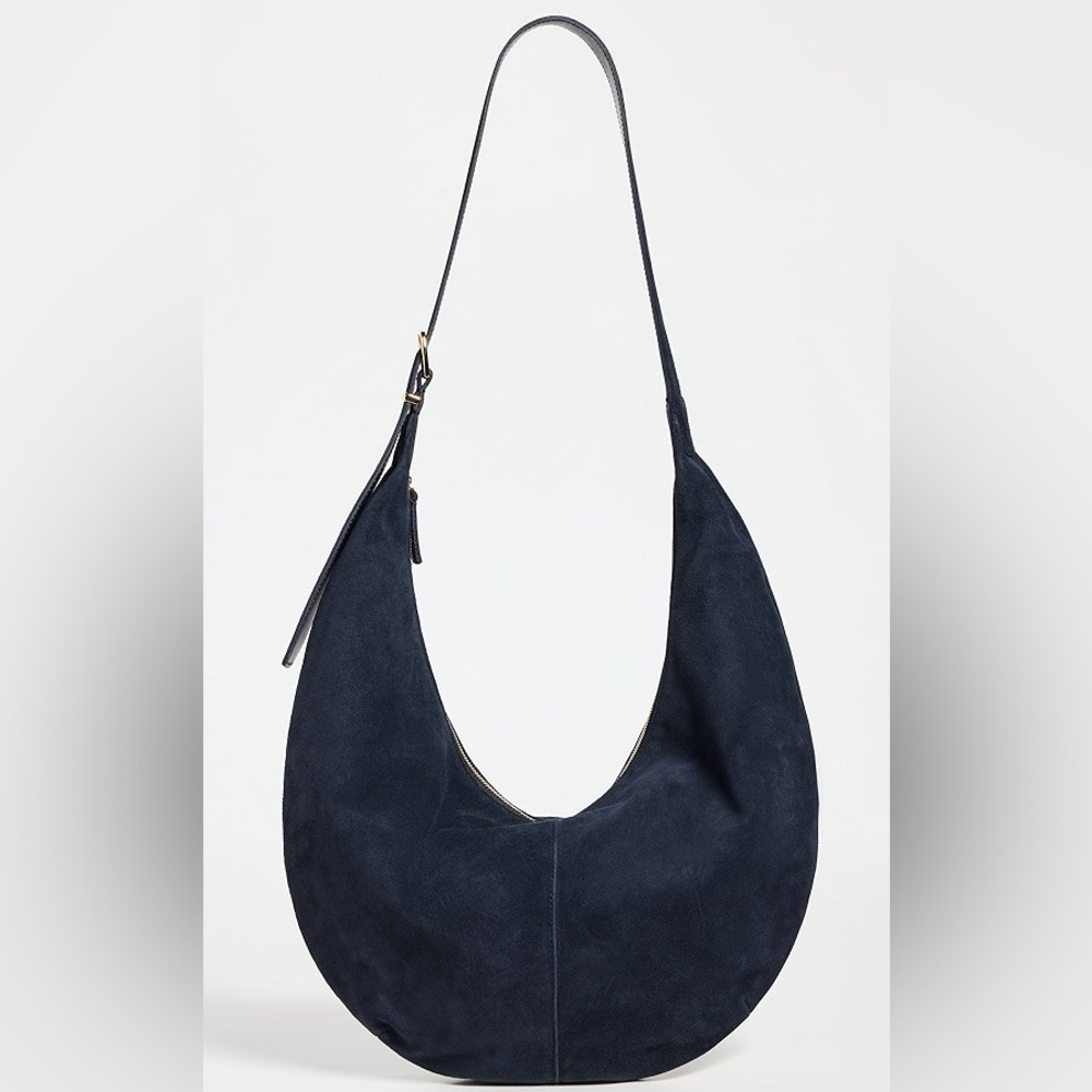Madewell Curve Zip Shoulder Bag in Deep Indigo Suede